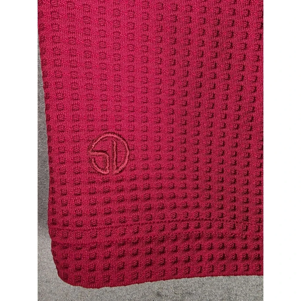 Men's Straight Down Pullover MEDIUM Waffle Knit Quarter Zip Sweater Golf Red